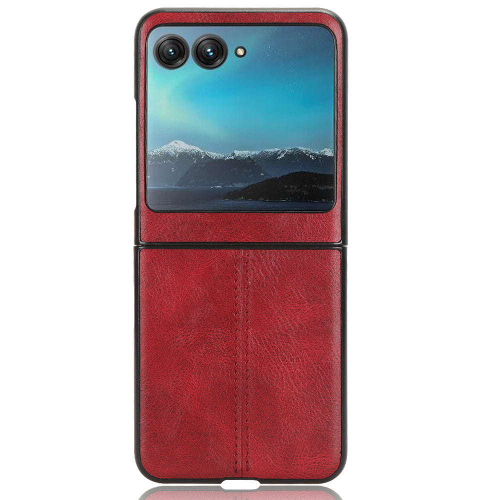 Uniqkart for Motorola Razr 40 Ultra 5G PU Leather + Hard PC Shell Stitching Lines Ultra Thin Phone Cover - Red