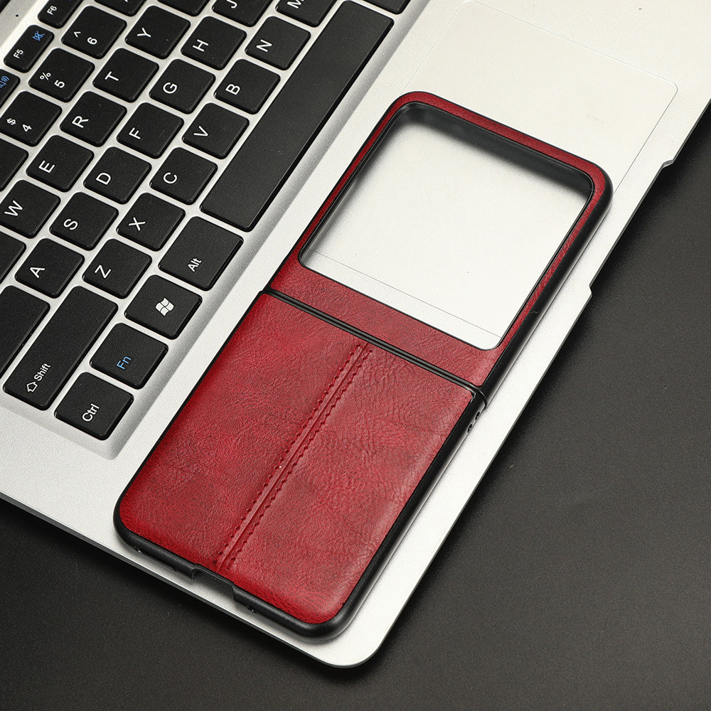 Uniqkart for Motorola Razr 40 Ultra 5G PU Leather + Hard PC Shell Stitching Lines Ultra Thin Phone Cover - Red