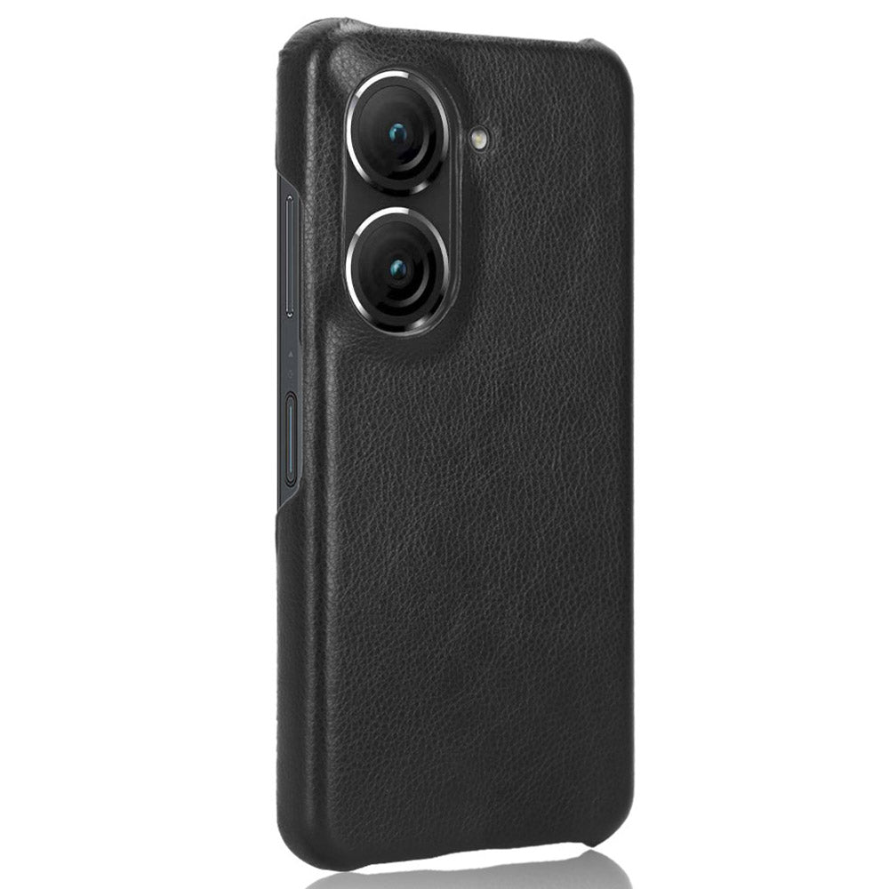 Uniqkart for Asus Zenfone 9 5G Litchi Texture Phone Case PU Leather + TPU Protective Cover - Black