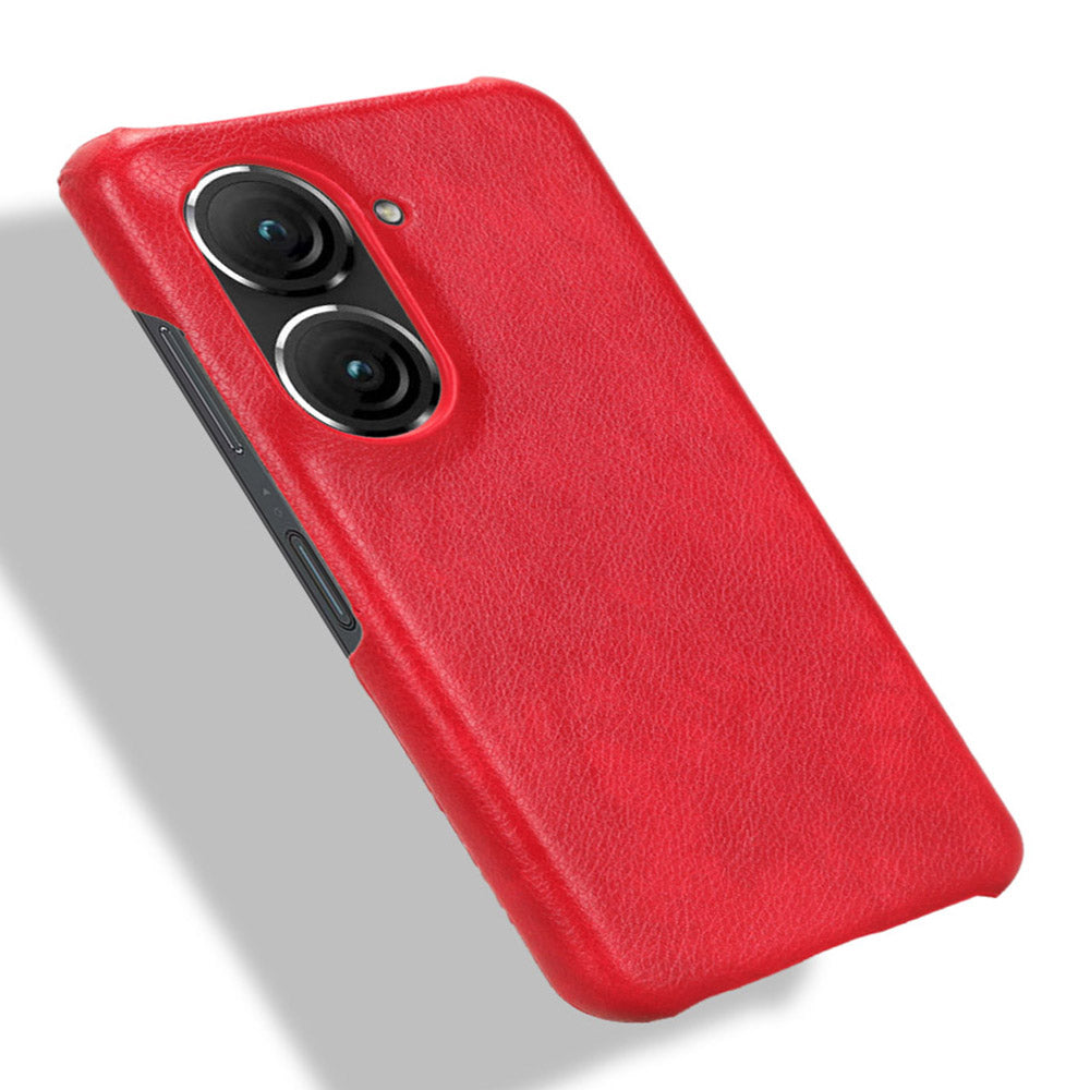 Uniqkart for Asus Zenfone 9 5G Litchi Texture Phone Case PU Leather + TPU Protective Cover - Red