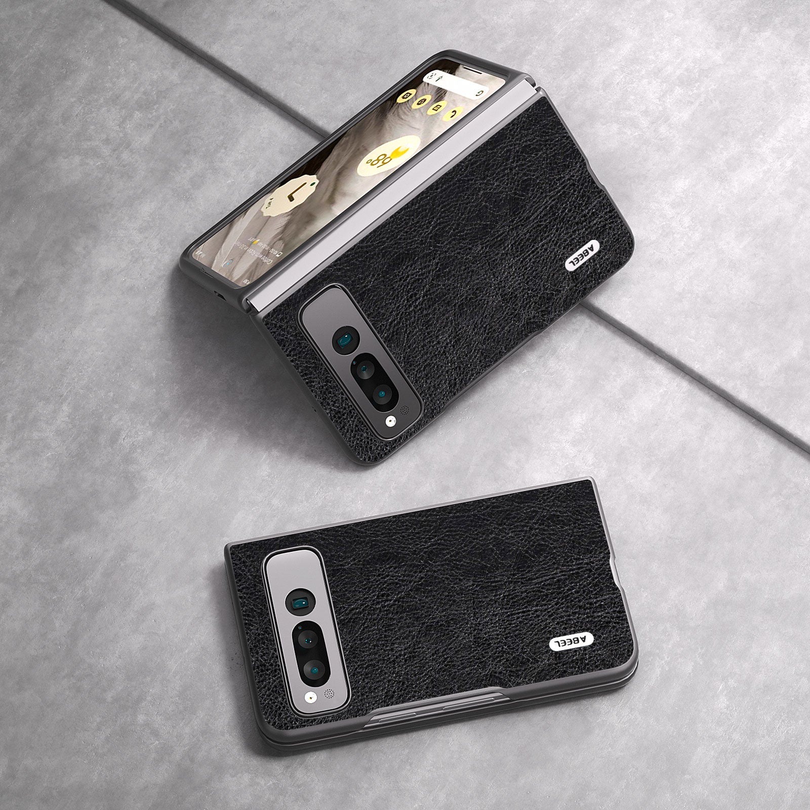 Uniqkart for Google Pixel Fold PU Leather+PC Phone Case Litchi Retro Texture Protective Cover - Black