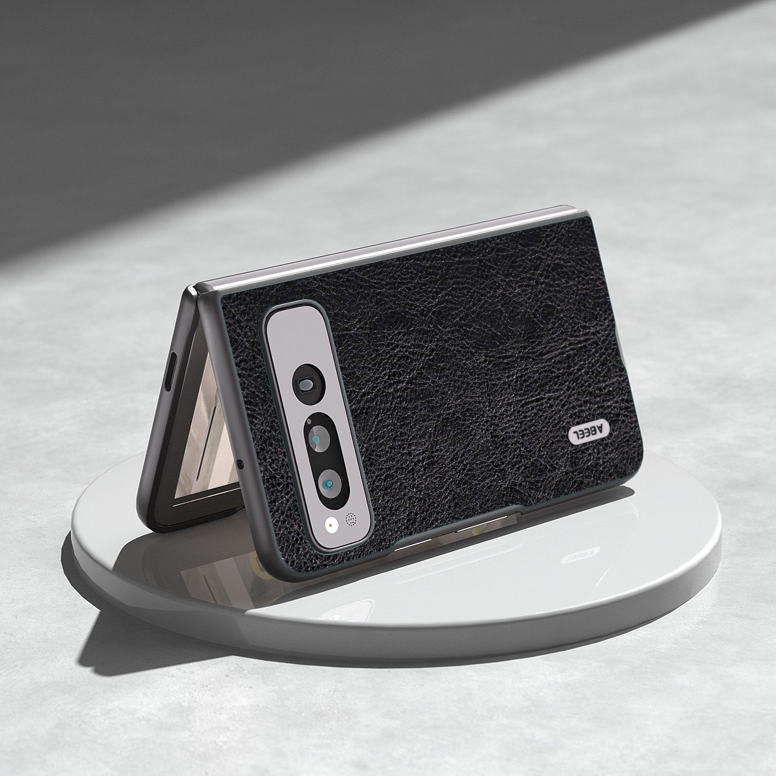 Uniqkart for Google Pixel Fold PU Leather+PC Phone Case Litchi Retro Texture Protective Cover - Black