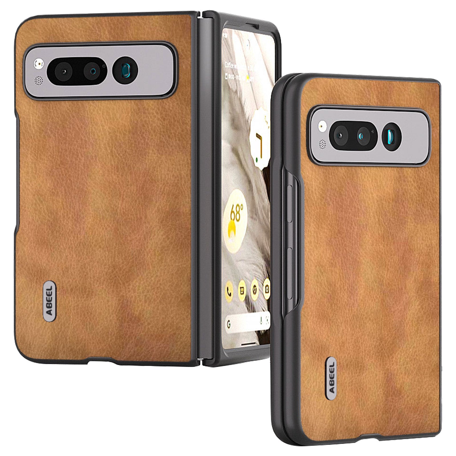 Uniqkart for Google Pixel Fold PU Leather+PC Phone Case Litchi Retro Texture Protective Cover - Brown