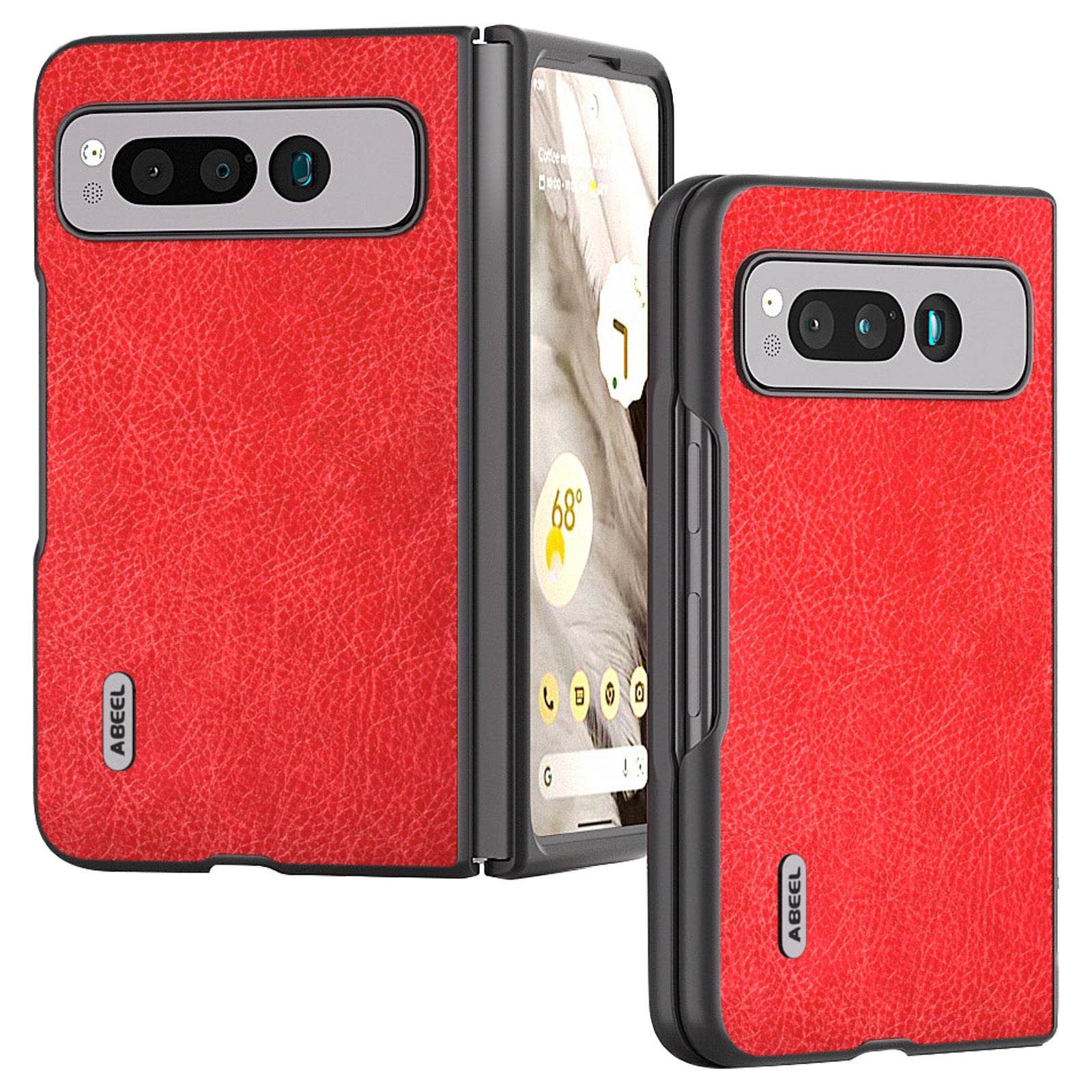 Uniqkart for Google Pixel Fold PU Leather+PC Phone Case Litchi Retro Texture Protective Cover - Red