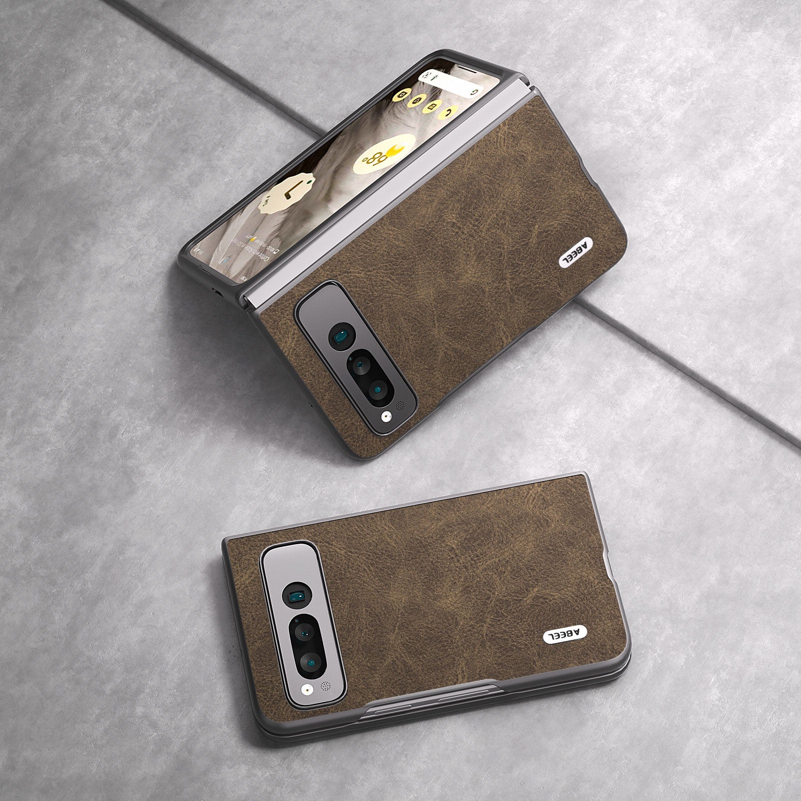 Uniqkart for Google Pixel Fold Shockproof Cover PU Leather + PC Litchi Texture Phone Case - Khaki