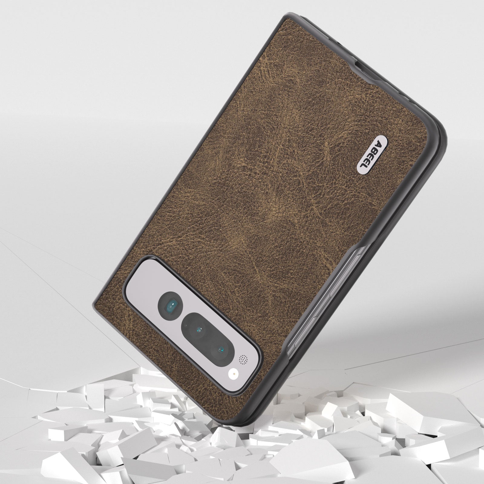 Uniqkart for Google Pixel Fold Shockproof Cover PU Leather + PC Litchi Texture Phone Case - Khaki