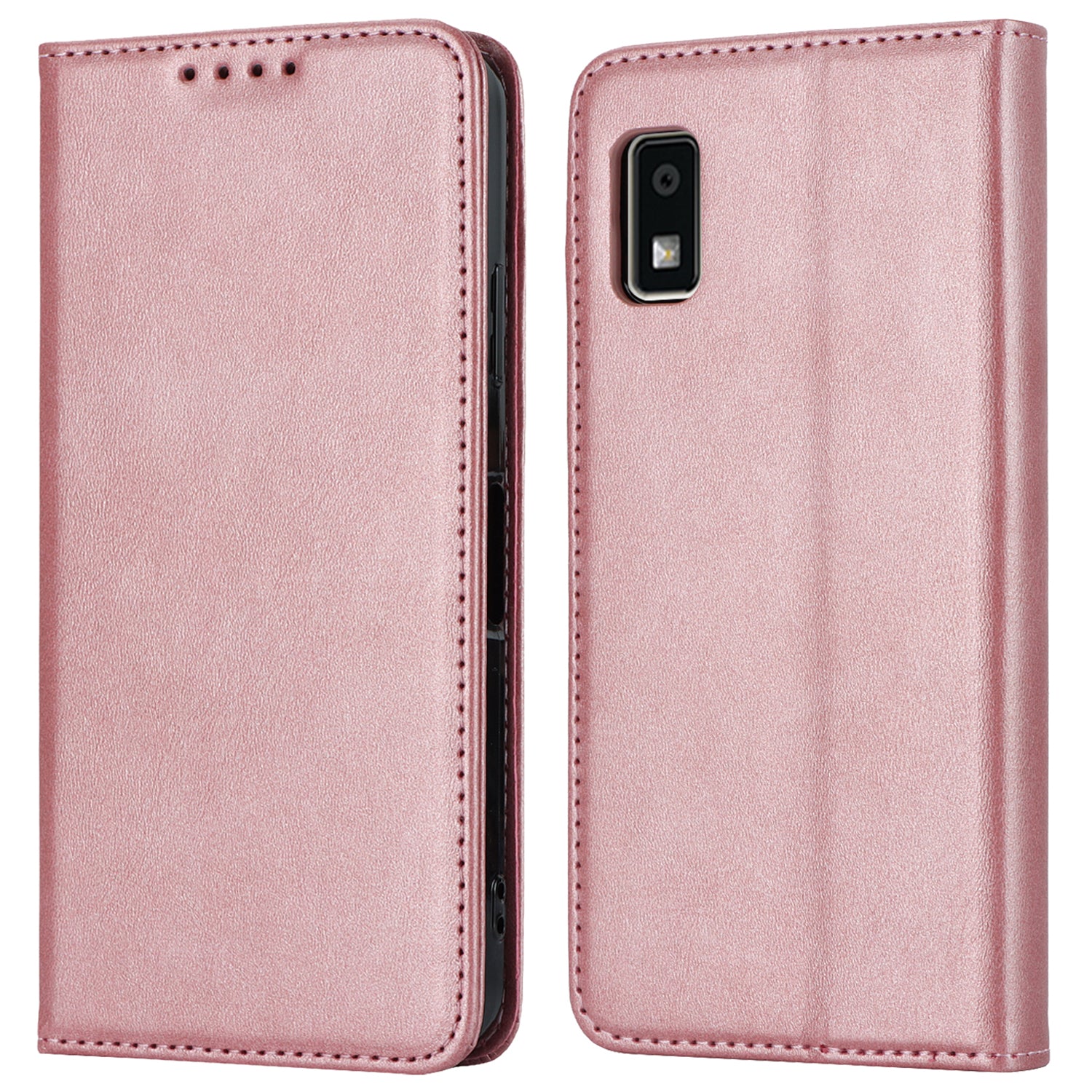 Calf Texture PU Leather Case for Sharp Aquos Wish3 Shockproof Stand Wallet Phone Cover - Rose Gold