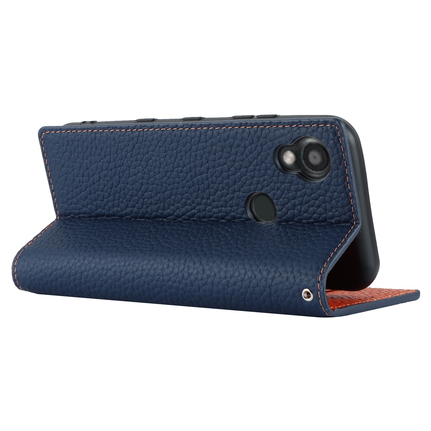 Wallet Cover for Kyocera Digno SX3 KYG02 Litchi Texture Genuine Cow Leather Phone Stand Case with Strap - Dark Blue