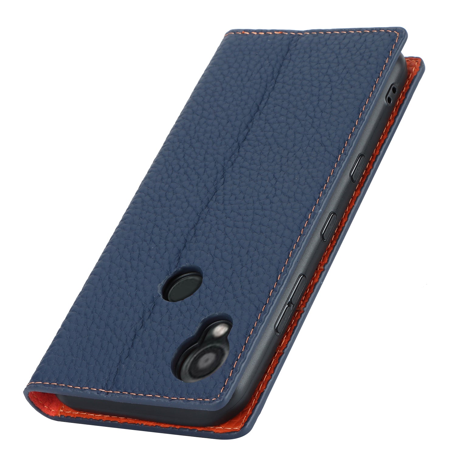 Wallet Cover for Kyocera Digno SX3 KYG02 Litchi Texture Genuine Cow Leather Phone Stand Case with Strap - Dark Blue