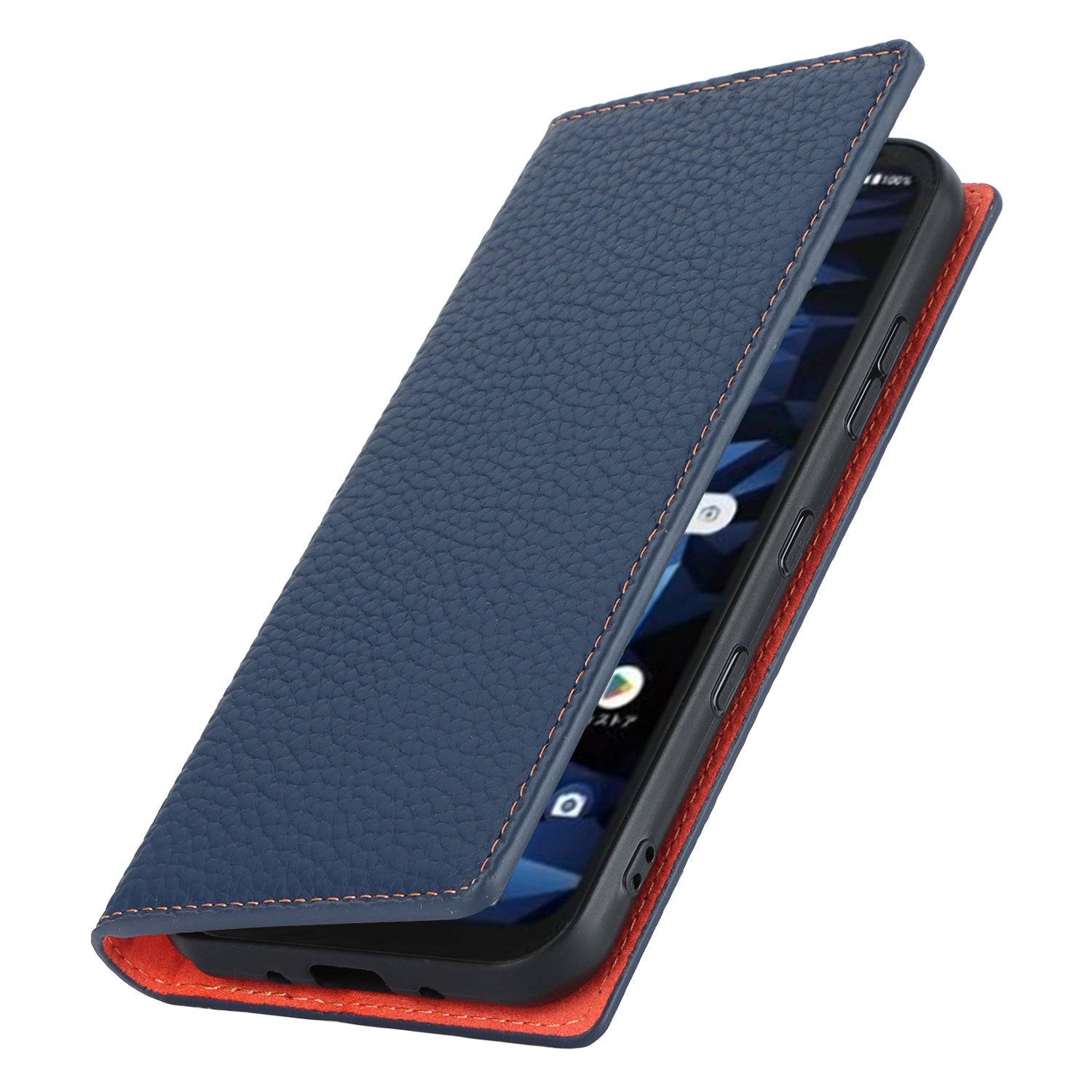 Wallet Cover for Kyocera Digno SX3 KYG02 Litchi Texture Genuine Cow Leather Phone Stand Case with Strap - Dark Blue