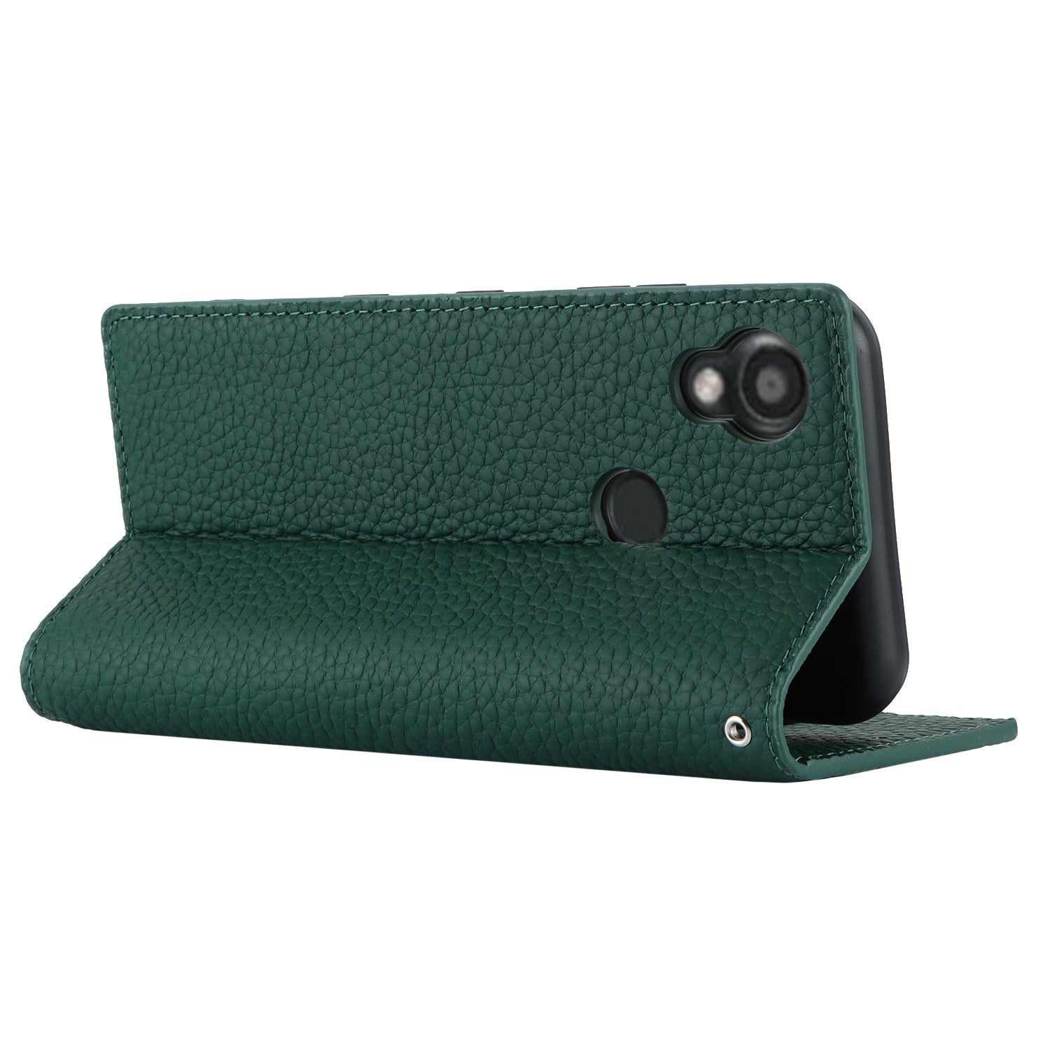 Wallet Cover for Kyocera Digno SX3 KYG02 Litchi Texture Genuine Cow Leather Phone Stand Case with Strap - Green