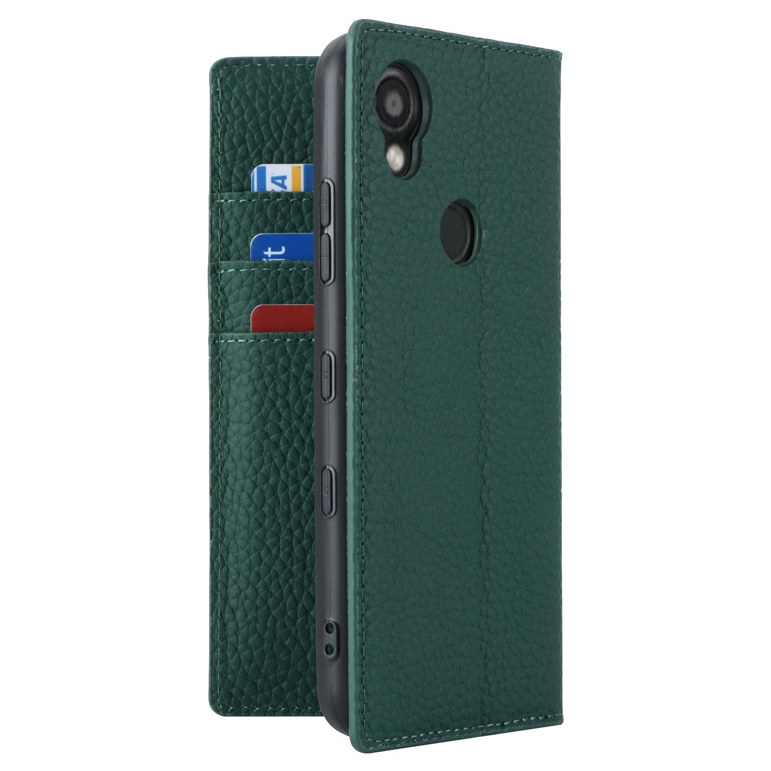 Wallet Cover for Kyocera Digno SX3 KYG02 Litchi Texture Genuine Cow Leather Phone Stand Case with Strap - Green