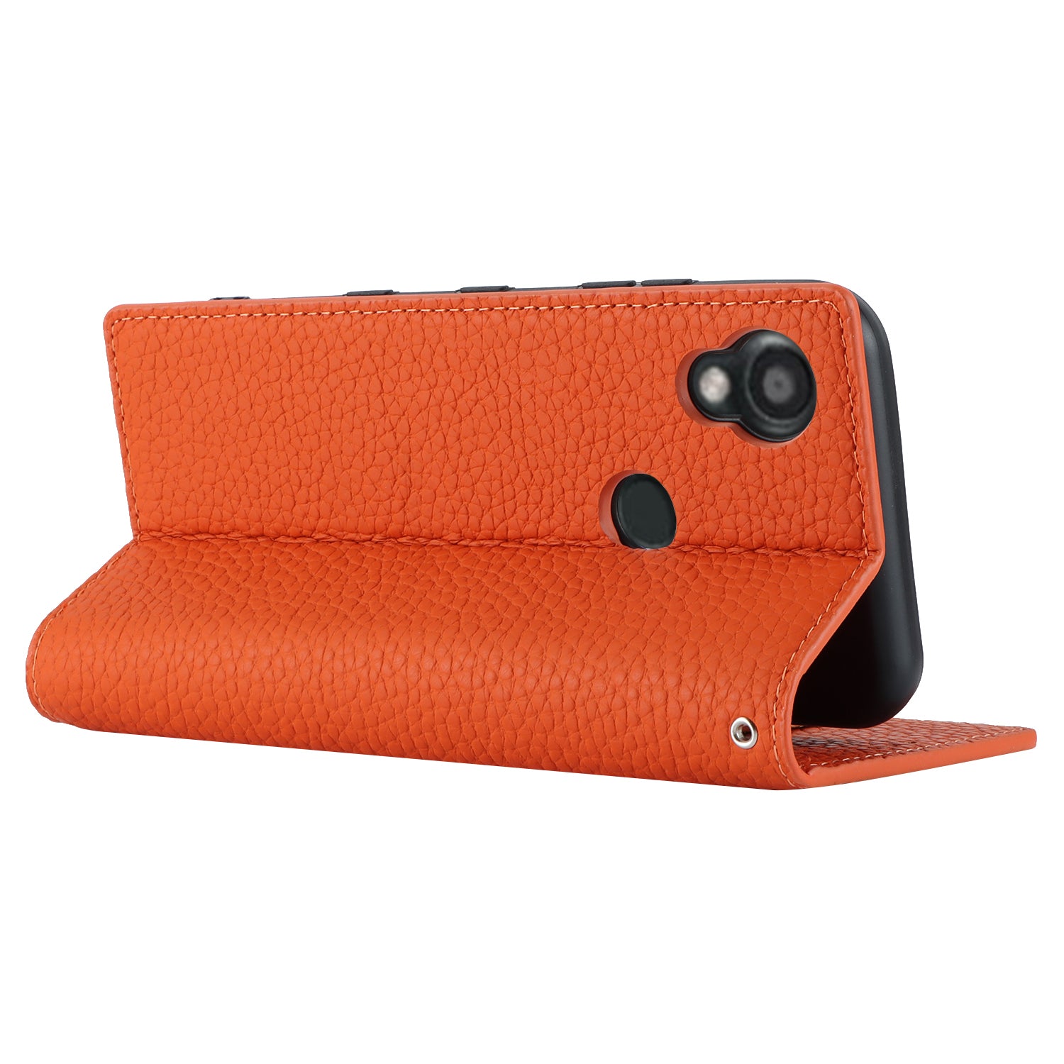 Wallet Cover for Kyocera Digno SX3 KYG02 Litchi Texture Genuine Cow Leather Phone Stand Case with Strap - Orange