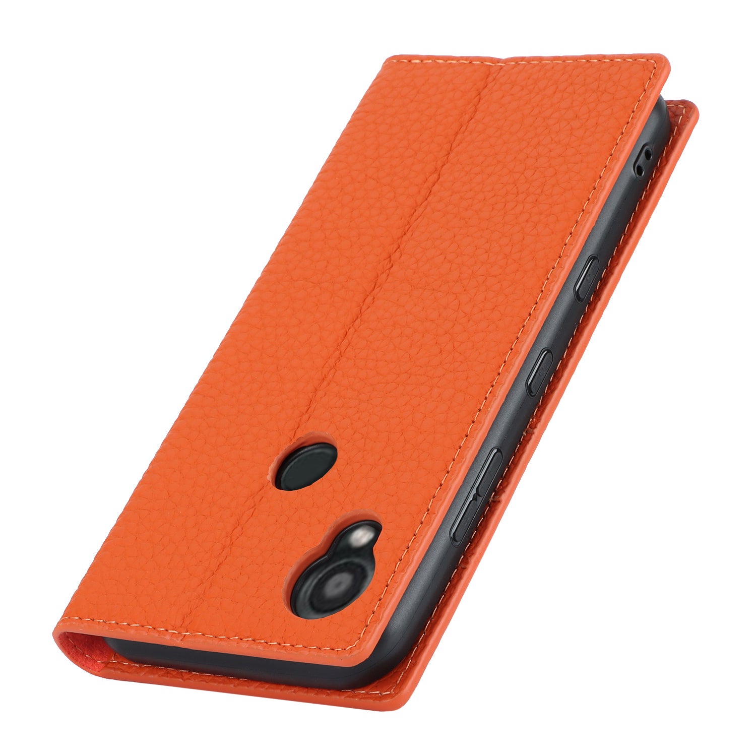 Wallet Cover for Kyocera Digno SX3 KYG02 Litchi Texture Genuine Cow Leather Phone Stand Case with Strap - Orange