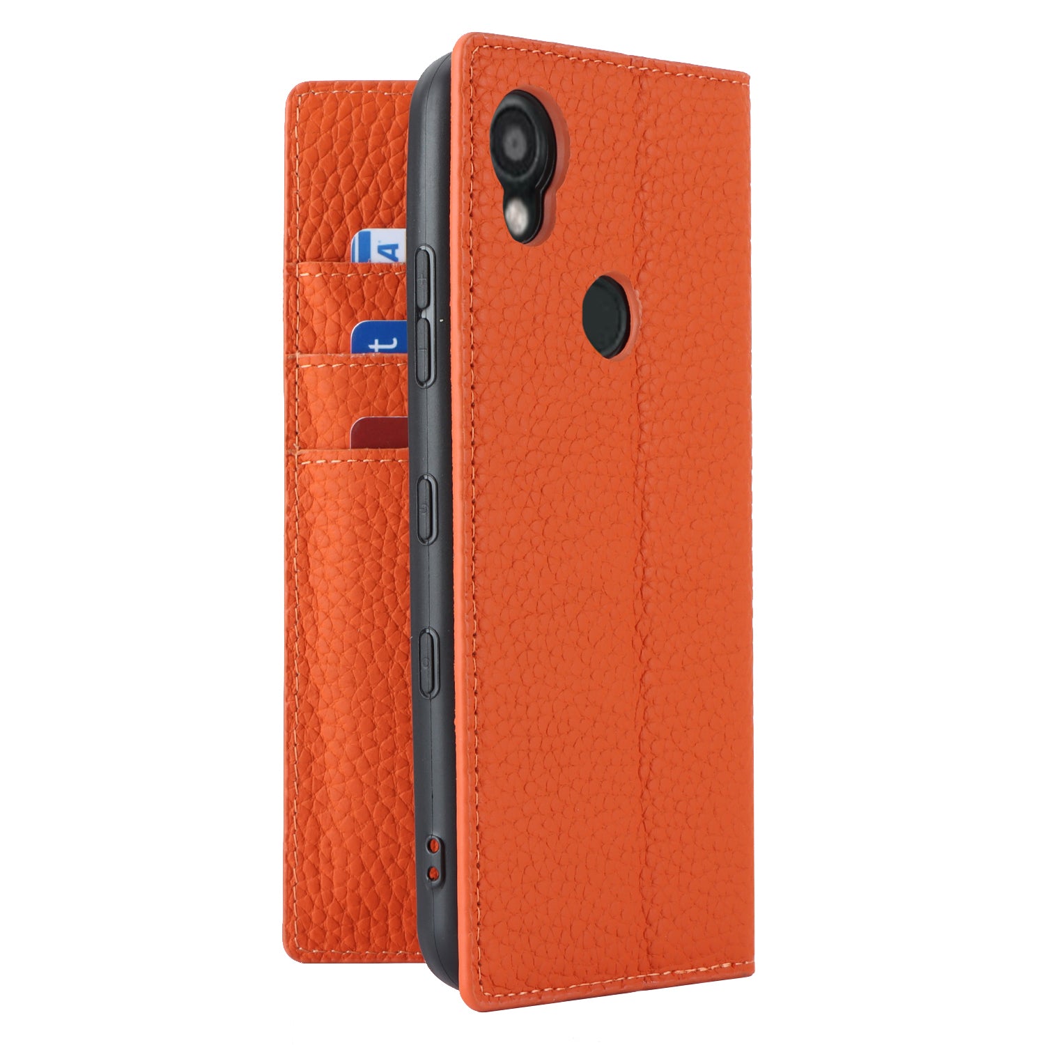 Wallet Cover for Kyocera Digno SX3 KYG02 Litchi Texture Genuine Cow Leather Phone Stand Case with Strap - Orange