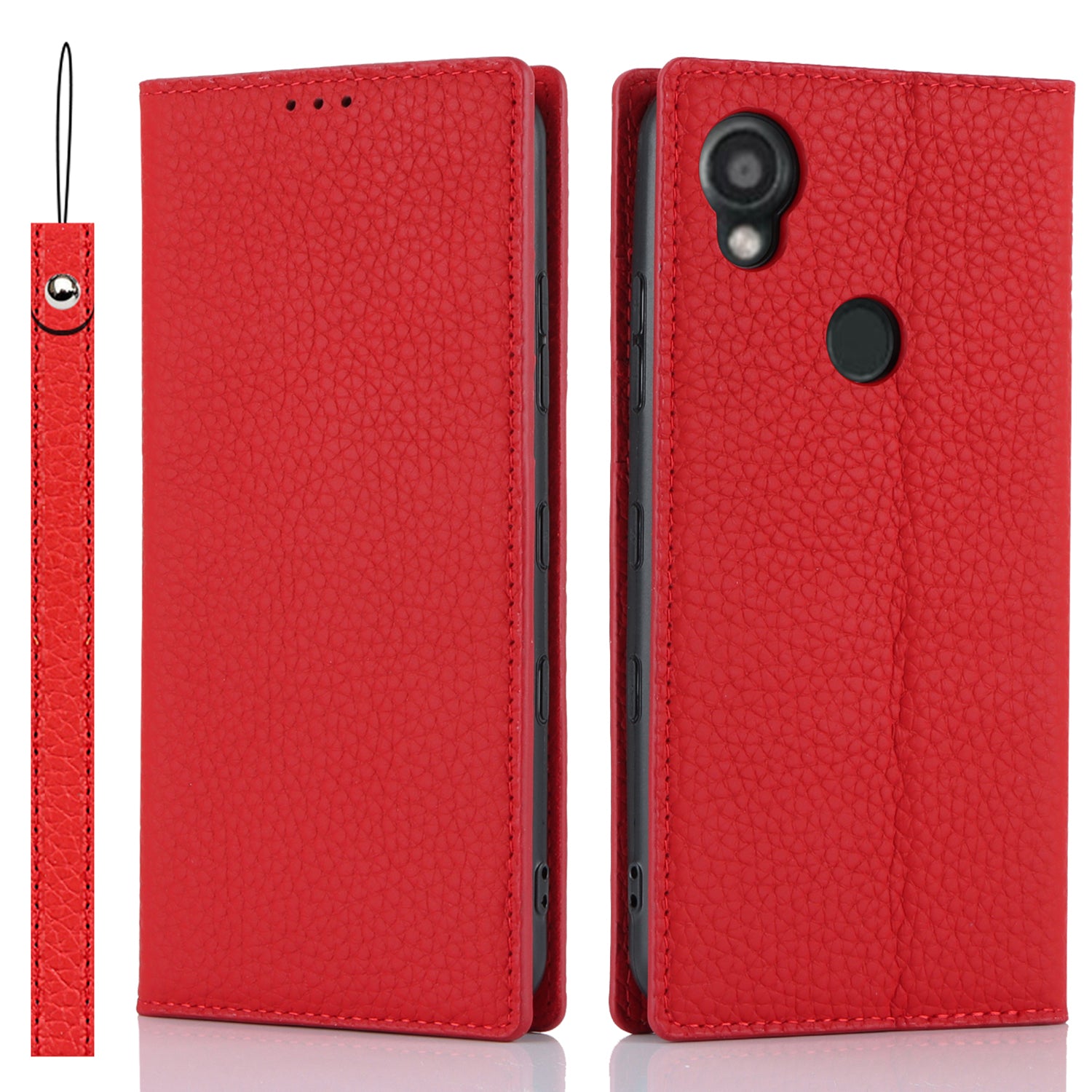 Wallet Cover for Kyocera Digno SX3 KYG02 Litchi Texture Genuine Cow Leather Phone Stand Case with Strap - Red