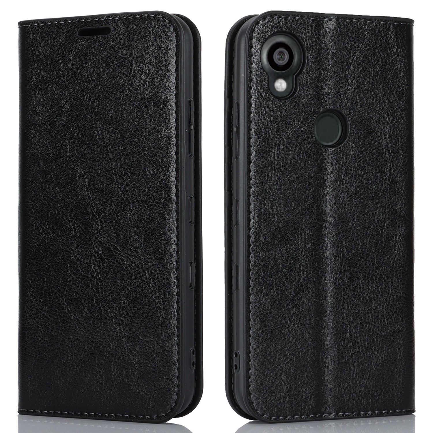 Uniqkart for Kyocera Digno SX3 KYG02 Phone Case Crazy Horse Texture Genuine Cow Leather Stand Wallet Anti-drop Cover - Black