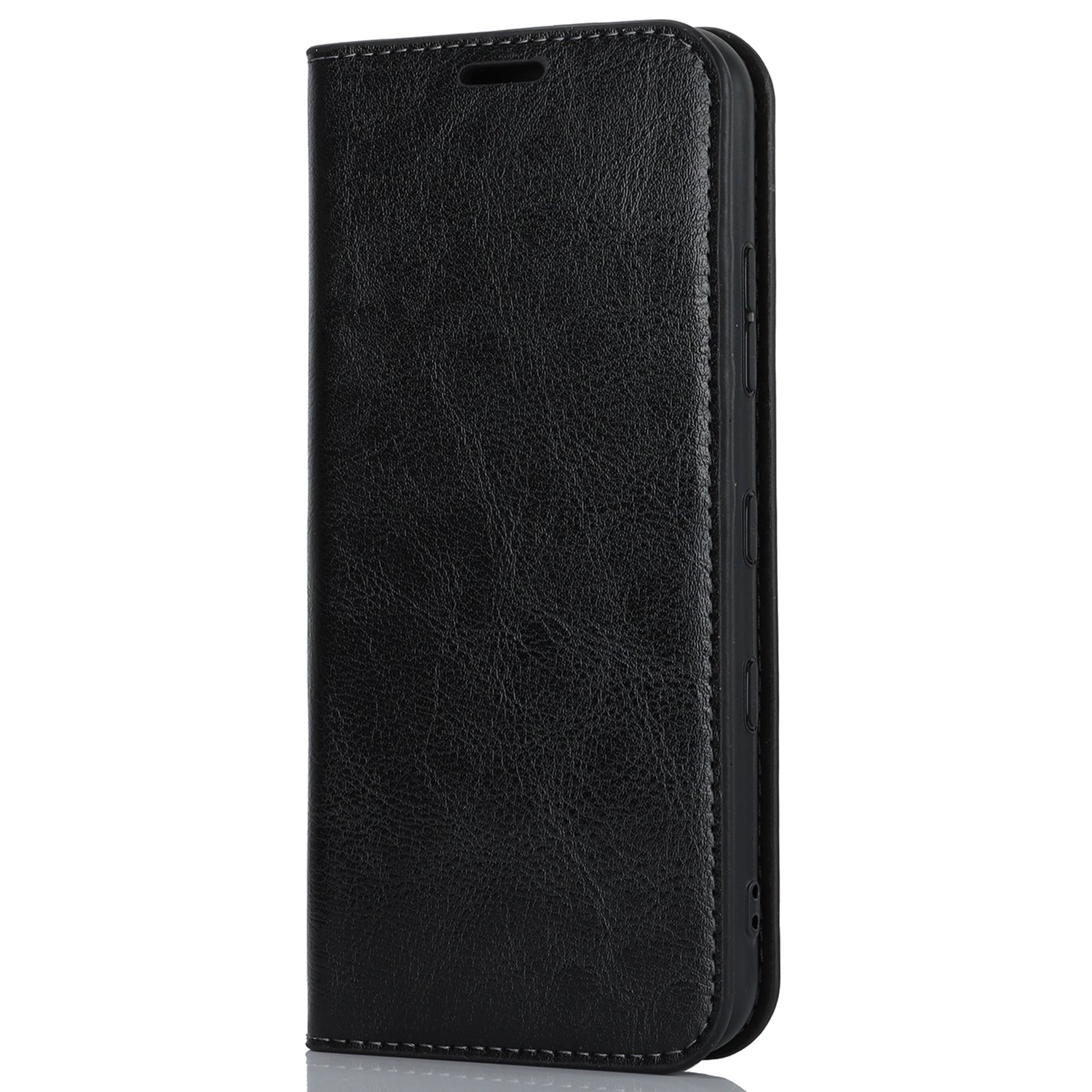 Uniqkart for Kyocera Digno SX3 KYG02 Phone Case Crazy Horse Texture Genuine Cow Leather Stand Wallet Anti-drop Cover - Black