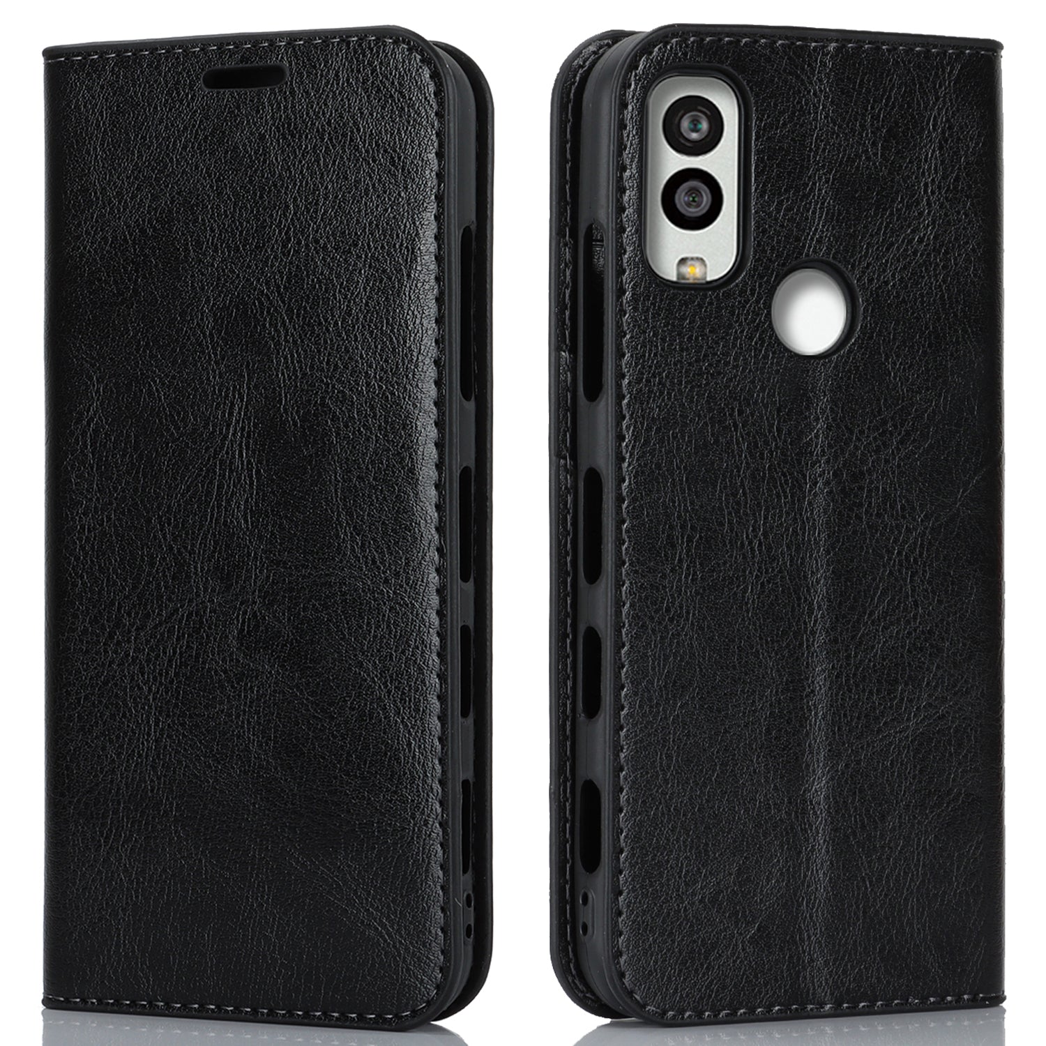 Uniqkart for Kyocera Android One S10 / One S9 Fall Proof Phone Case Crazy Horse Texture Genuine Cow Leather Stand Wallet Cover - Black