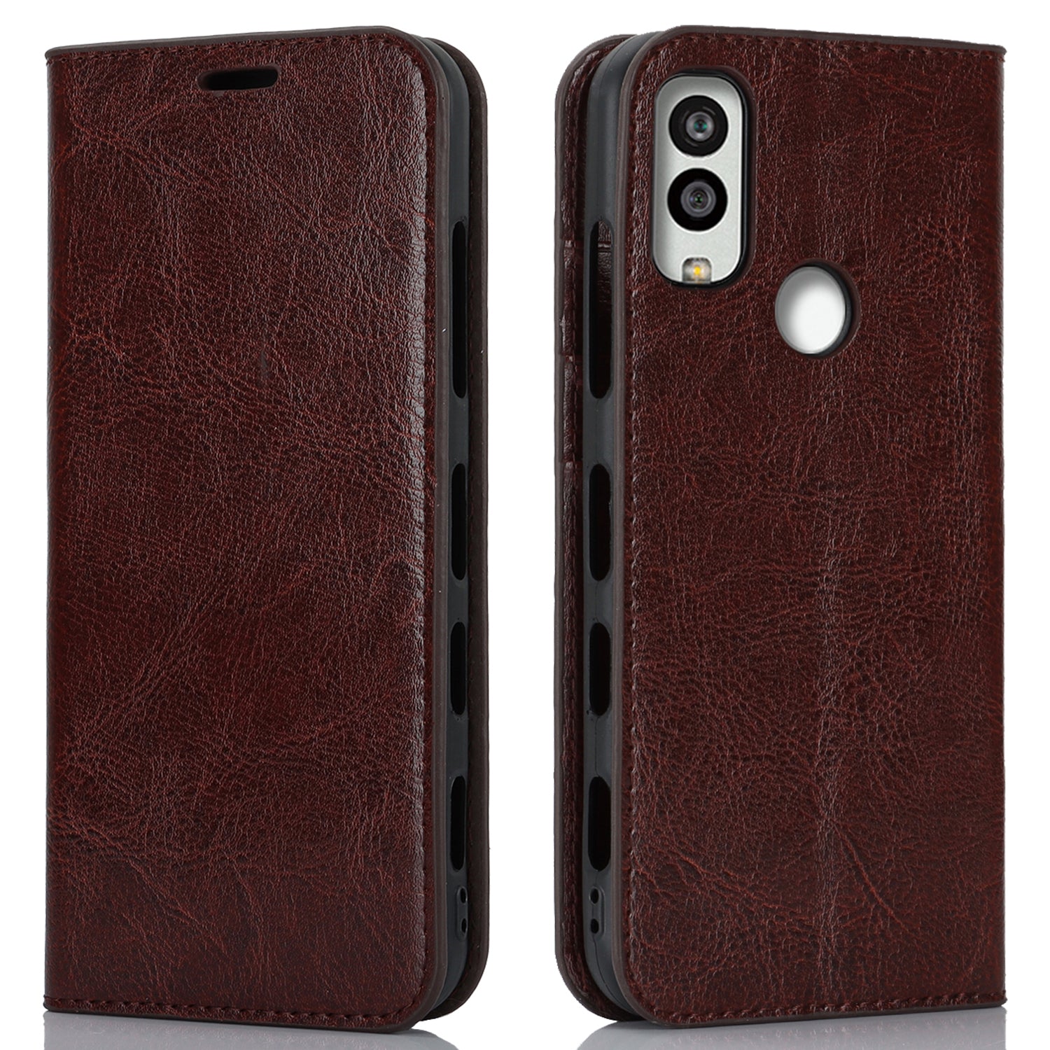 Uniqkart for Kyocera Android One S10 / One S9 Fall Proof Phone Case Crazy Horse Texture Genuine Cow Leather Stand Wallet Cover - Dark Brown