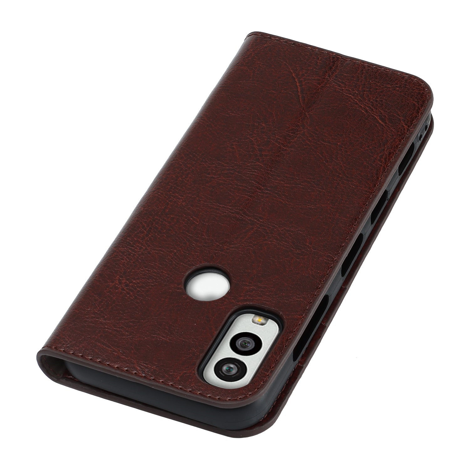 Uniqkart for Kyocera Android One S10 / One S9 Fall Proof Phone Case Crazy Horse Texture Genuine Cow Leather Stand Wallet Cover - Dark Brown