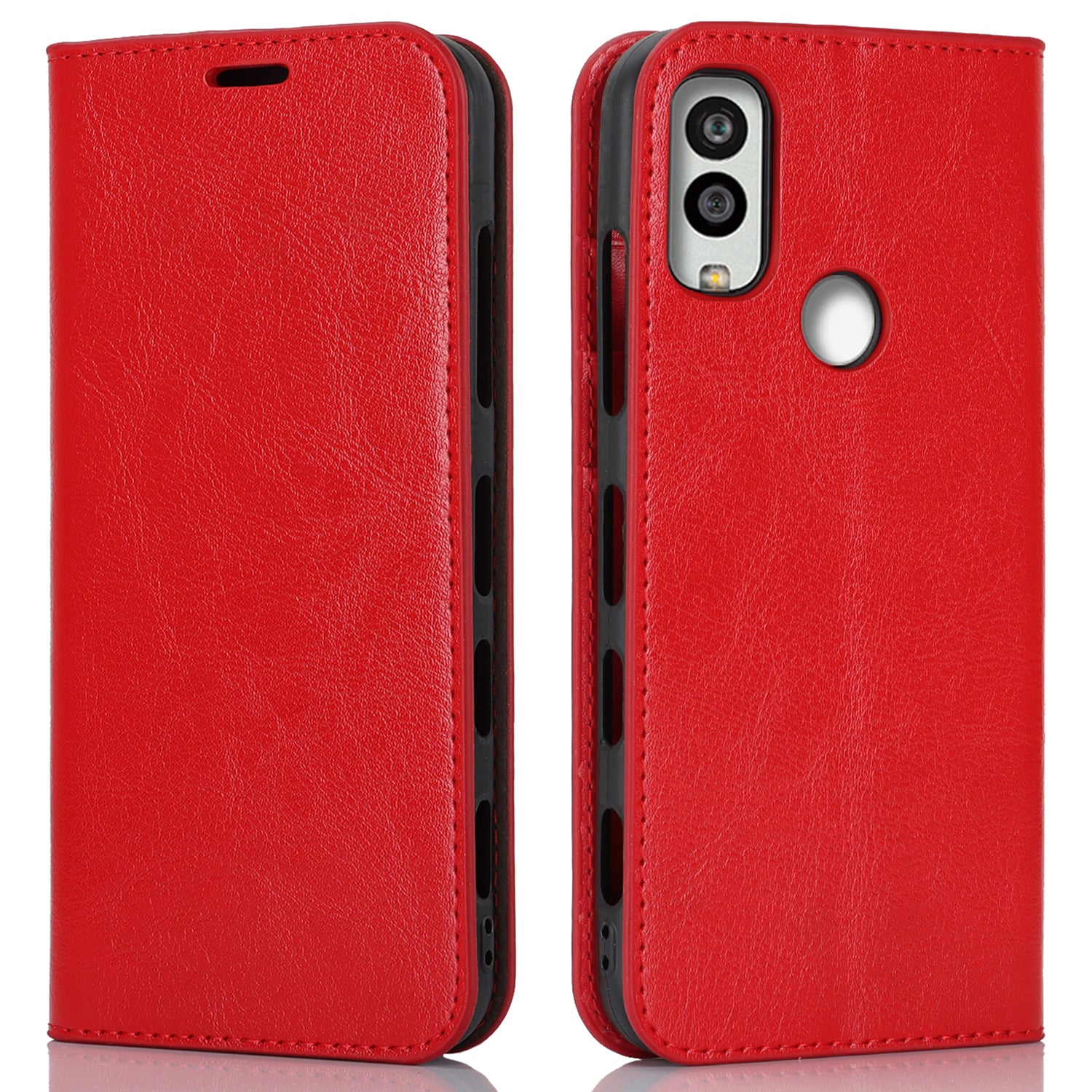 Uniqkart for Kyocera Android One S10 / One S9 Fall Proof Phone Case Crazy Horse Texture Genuine Cow Leather Stand Wallet Cover - Red