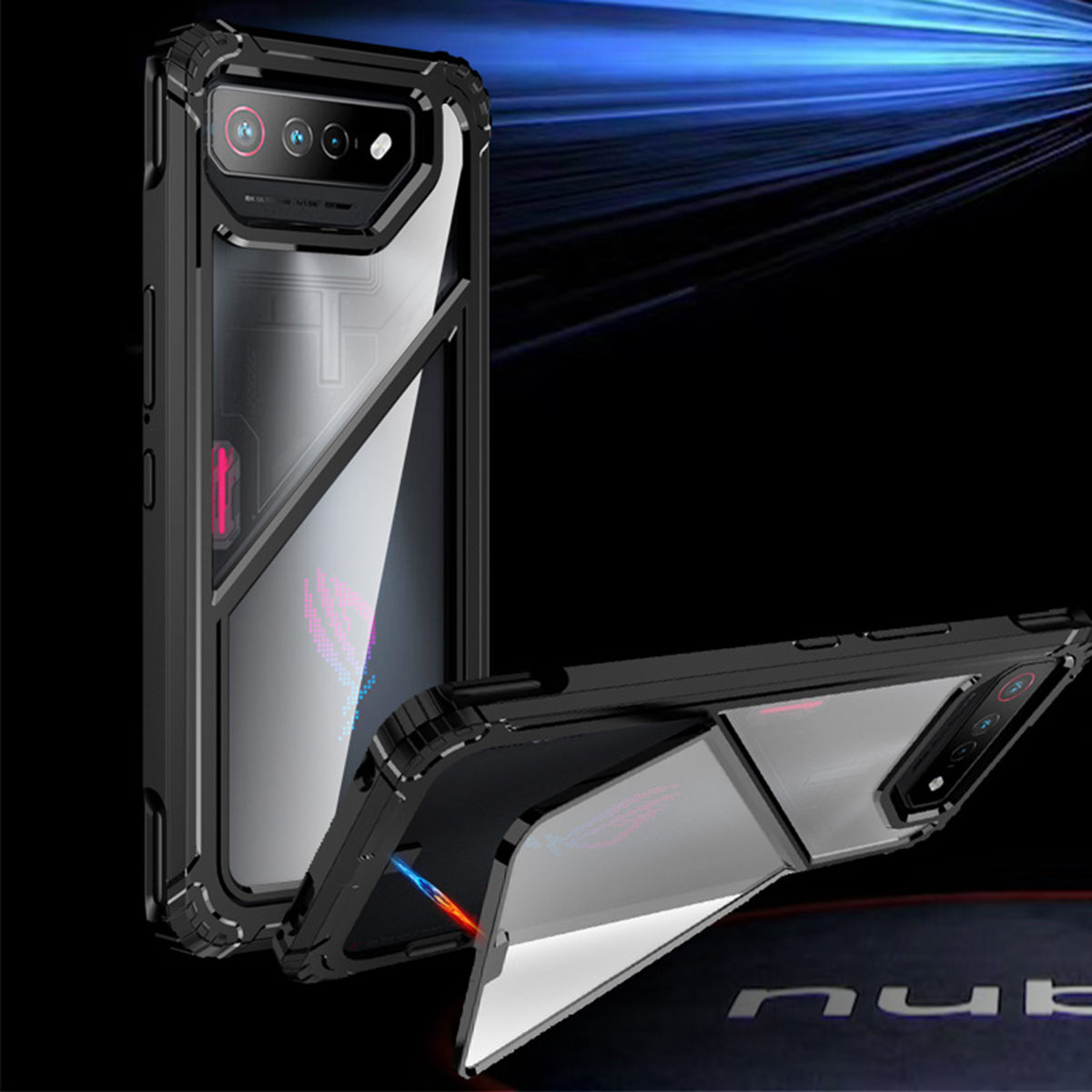Uniqkart for Asus ROG Phone 7 5G / Phone 7 Pro TPU+PC Clear Case Magnetic Back Panel Kickstand Phone Cover - Translucent