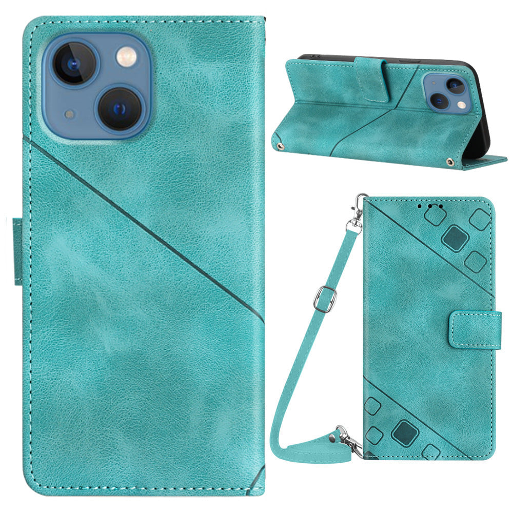 PT005 YB Imprinting Series-7 for iPhone 15 Cell Phone Stand Case Skin-touch Feeling Leather Cover Wallet - Green