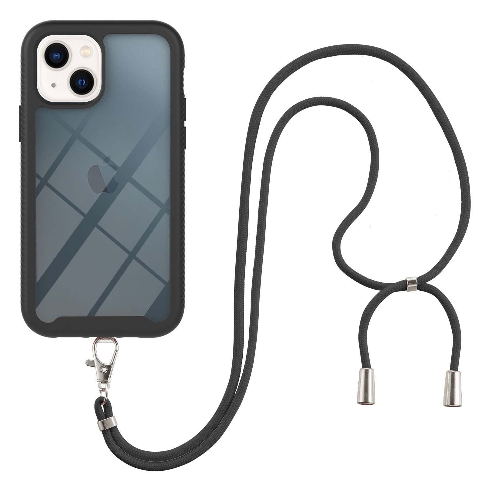YB PC Series-4 for iPhone 15 PC+TPU Protective Cover Anti-drop Phone Case with Lanyard - Black