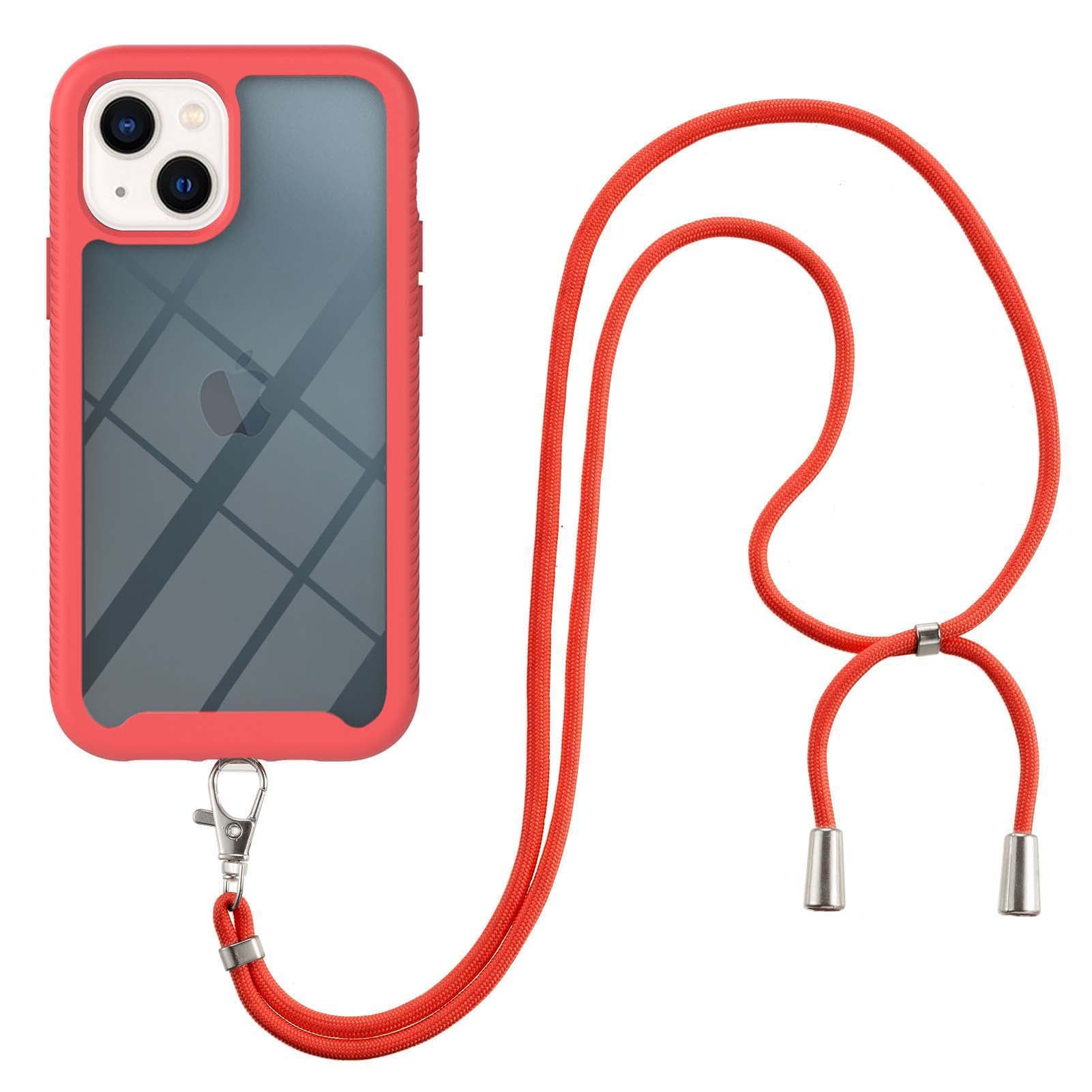 YB PC Series-4 for iPhone 15 PC+TPU Protective Cover Anti-drop Phone Case with Lanyard - Red