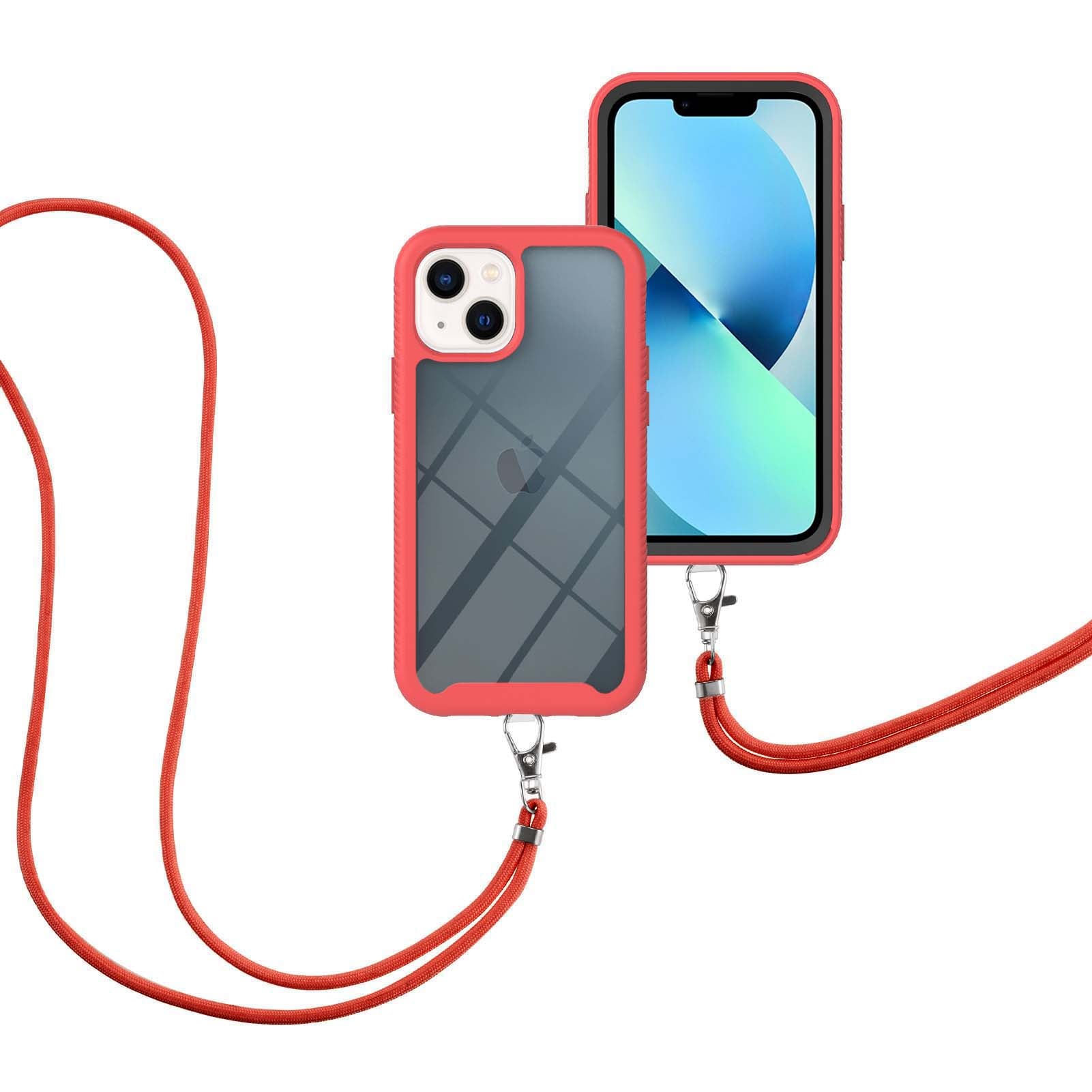 YB PC Series-4 for iPhone 15 PC+TPU Protective Cover Anti-drop Phone Case with Lanyard - Red
