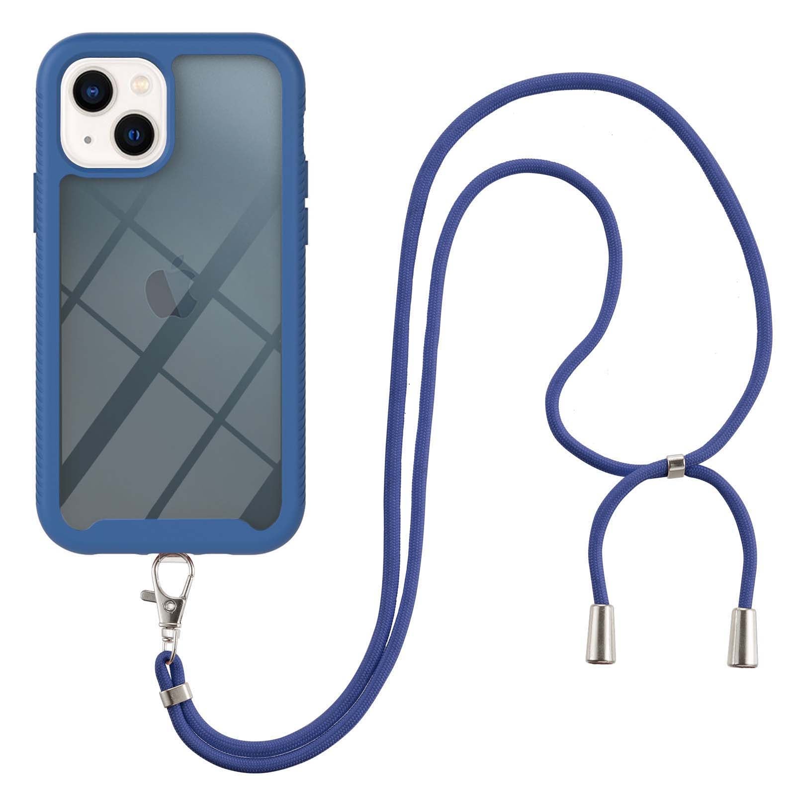 YB PC Series-4 for iPhone 15 PC+TPU Protective Cover Anti-drop Phone Case with Lanyard - Sapphire