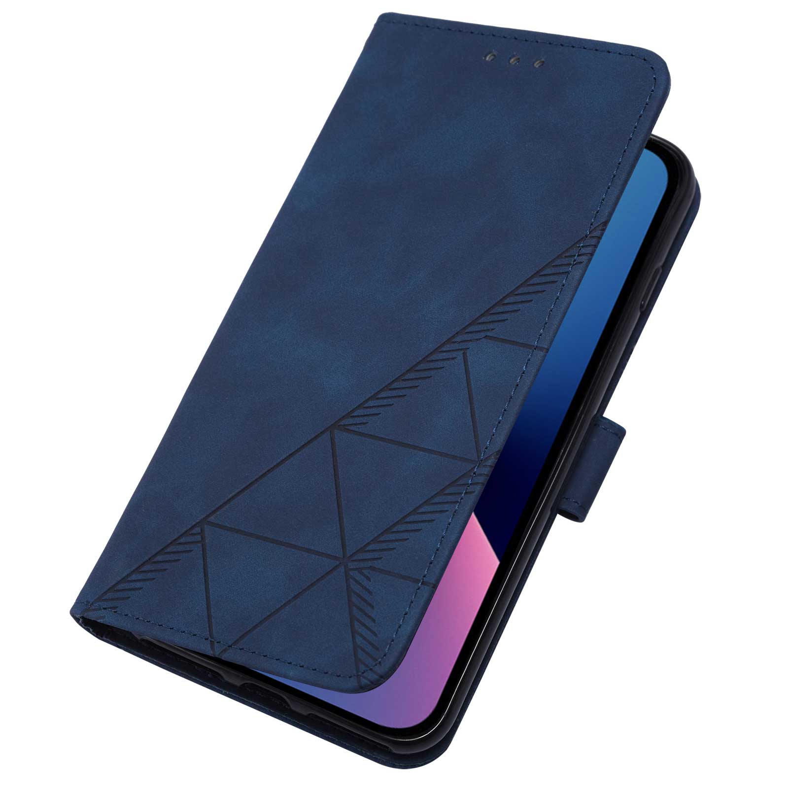 YB Imprinting Series-1 for iPhone 15 Pro Wallet Stand Leather Phone Cover Imprinted Phone Case with Hand Strap - Sapphire