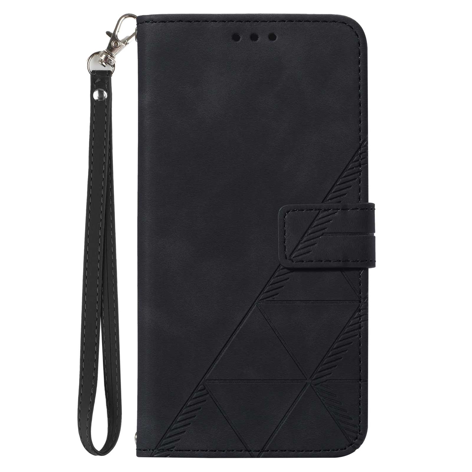 YB Imprinting Series-1 for iPhone 15 Pro Wallet Stand Leather Phone Cover Imprinted Phone Case with Hand Strap - Black