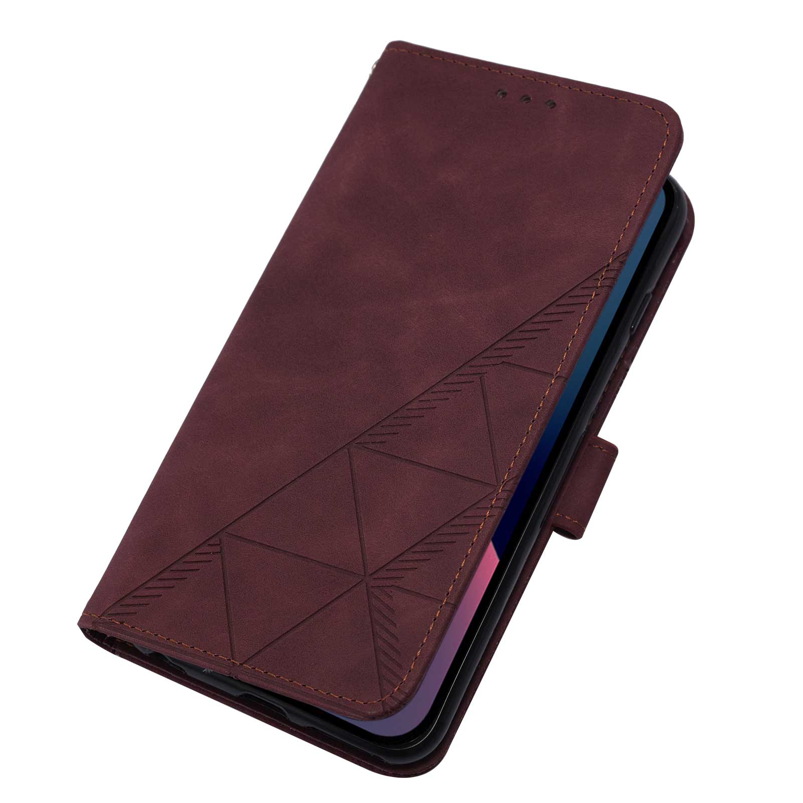 YB Imprinting Series-1 for iPhone 15 Pro Wallet Stand Leather Phone Cover Imprinted Phone Case with Hand Strap - Wine Red