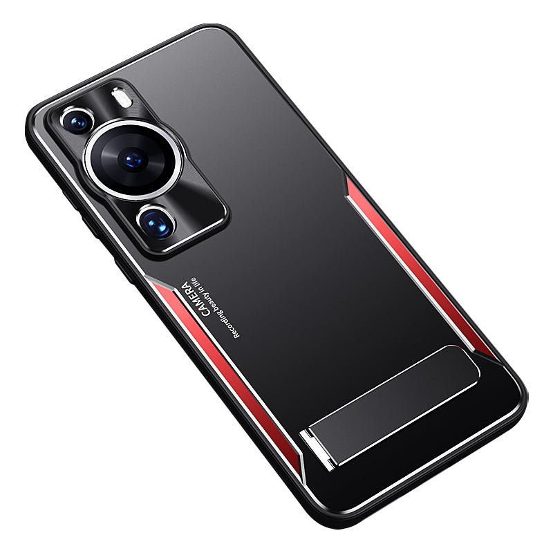 Uniqkart for Huawei P60 Pro Kickstand Phone Cover TPU + Aluminium Alloy Anti-drop Phone Case - Red