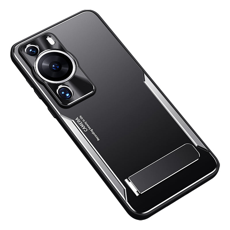 Uniqkart for Huawei P60 Pro Kickstand Phone Cover TPU + Aluminium Alloy Anti-drop Phone Case - Silver
