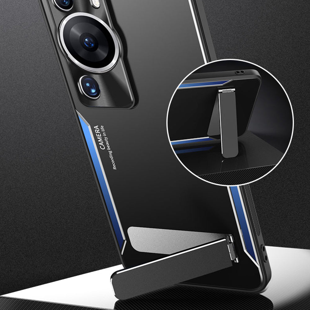 Uniqkart for Huawei P60 Pro Kickstand Phone Cover TPU + Aluminium Alloy Anti-drop Phone Case - Blue