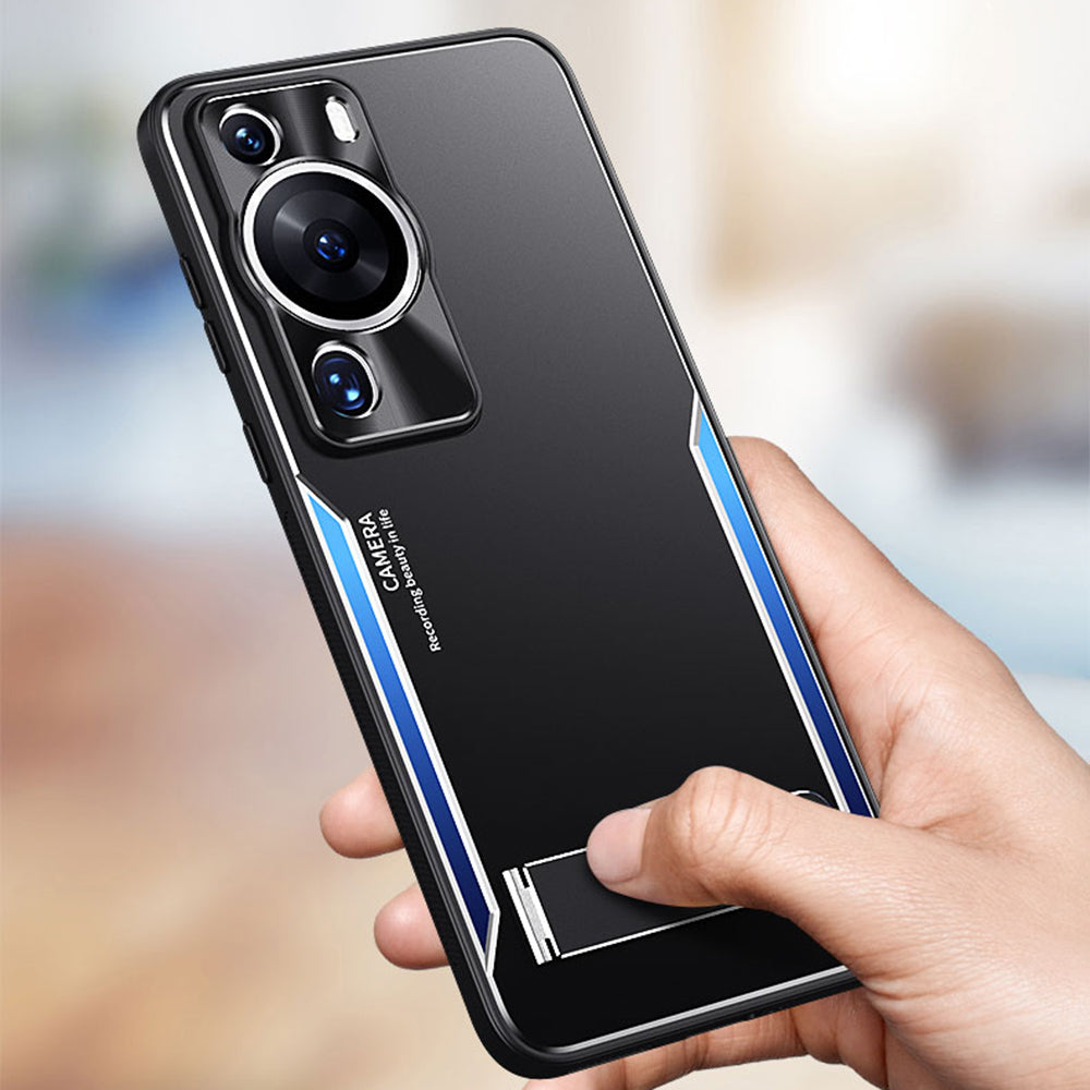 Uniqkart for Huawei P60 Pro Kickstand Phone Cover TPU + Aluminium Alloy Anti-drop Phone Case - Blue