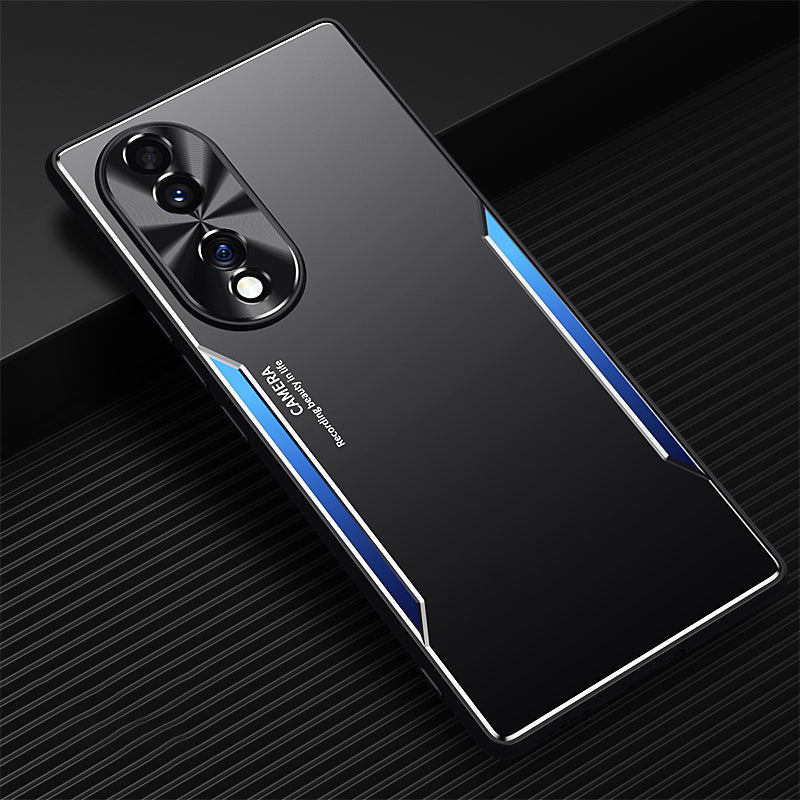 Uniqkart for Honor 70 5G Aluminium Alloy+TPU Anti-Scratch Case Shockproof Phone Cover - Blue