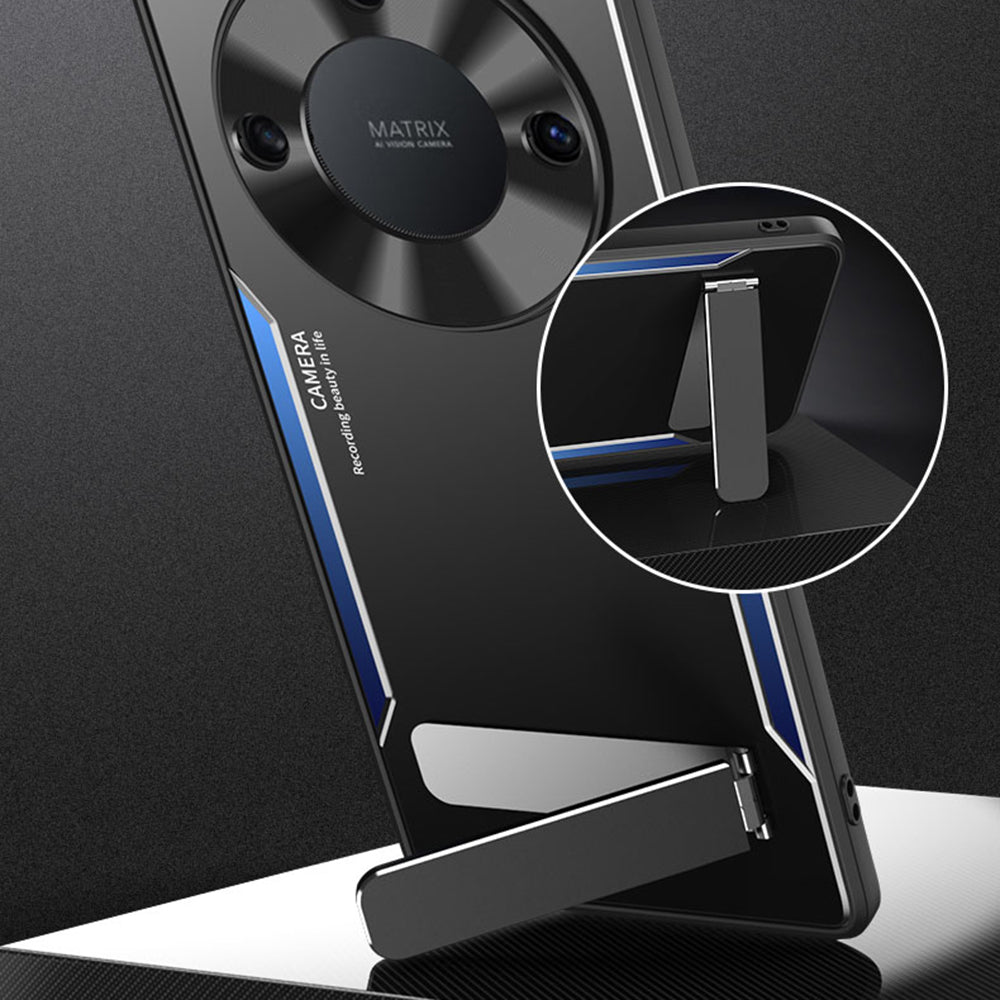 Uniqkart for Honor X40 5G TPU + Aluminium Alloy Anti-drop Phone Case Kickstand Back Cover - Blue