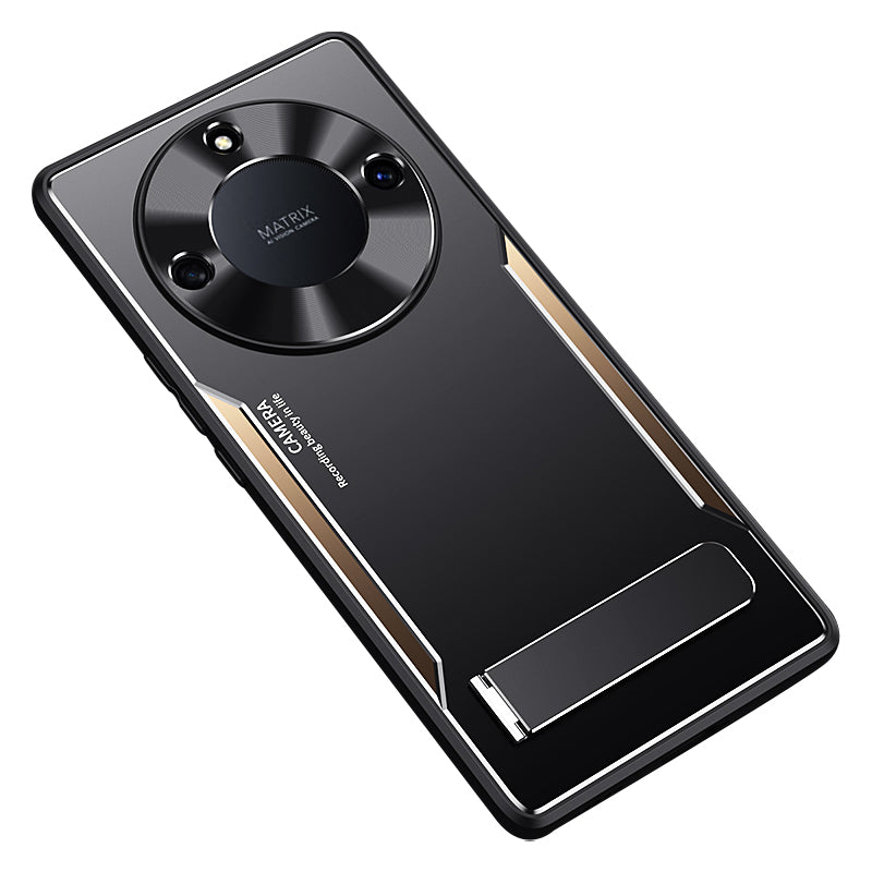 Uniqkart for Honor X40 5G TPU + Aluminium Alloy Anti-drop Phone Case Kickstand Back Cover - Gold