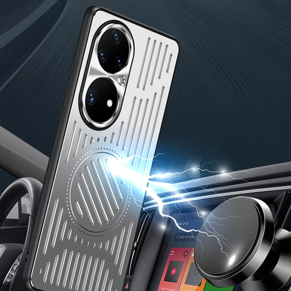 Uniqkart for Huawei P50 Pro 4G Magnetic Phone Case Hollow Heat Dissipation TPU + Aluminum Alloy Back Cover - Silver