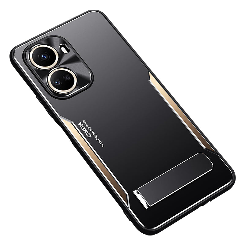 Uniqkart for Huawei nova 10 SE 4G Anti-scratch Phone Cover TPU+Aluminium Alloy Kickstand Case - Gold