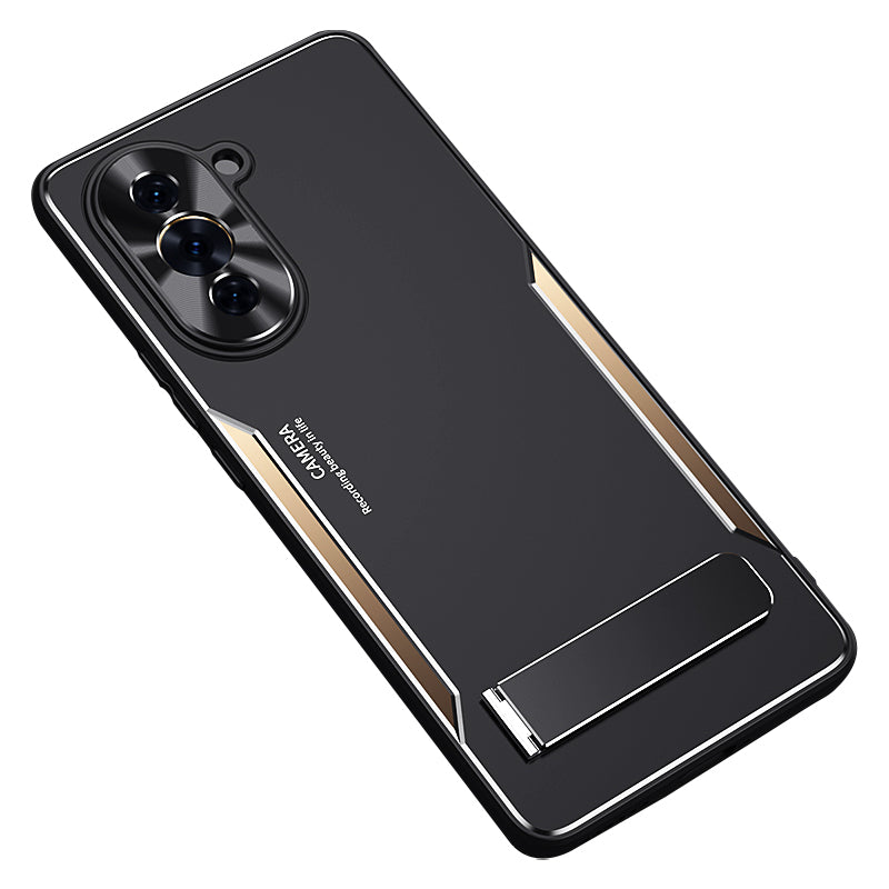 Uniqkart for Huawei nova 10 4G TPU + Aluminium Alloy Phone Case Anti-drop Back Cover with Kickstand - Gold