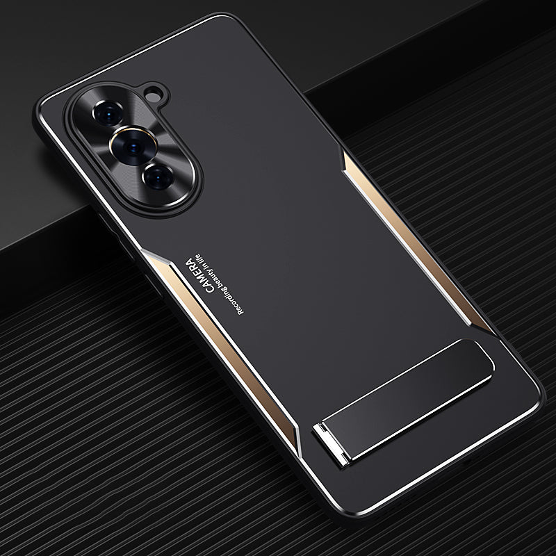 Uniqkart for Huawei nova 10 4G TPU + Aluminium Alloy Phone Case Anti-drop Back Cover with Kickstand - Gold