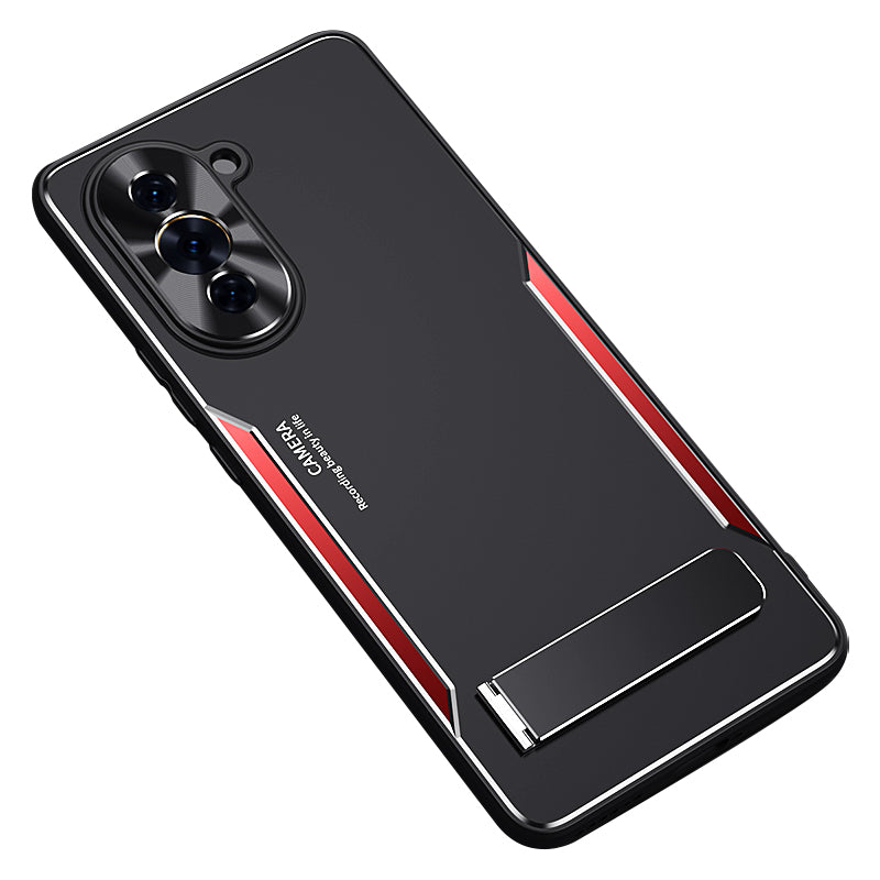 Uniqkart for Huawei nova 10 Pro 4G TPU+Aluminium Alloy Anti-fall Cover Folding Kickstand Phone Case - Red