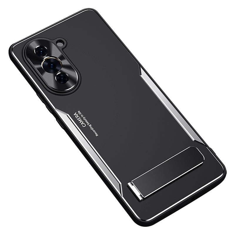 Uniqkart for Huawei nova 10 Pro 4G TPU+Aluminium Alloy Anti-fall Cover Folding Kickstand Phone Case - Silver