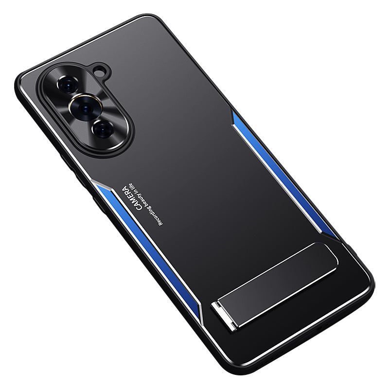 Uniqkart for Huawei nova 10 Pro 4G TPU+Aluminium Alloy Anti-fall Cover Folding Kickstand Phone Case - Blue