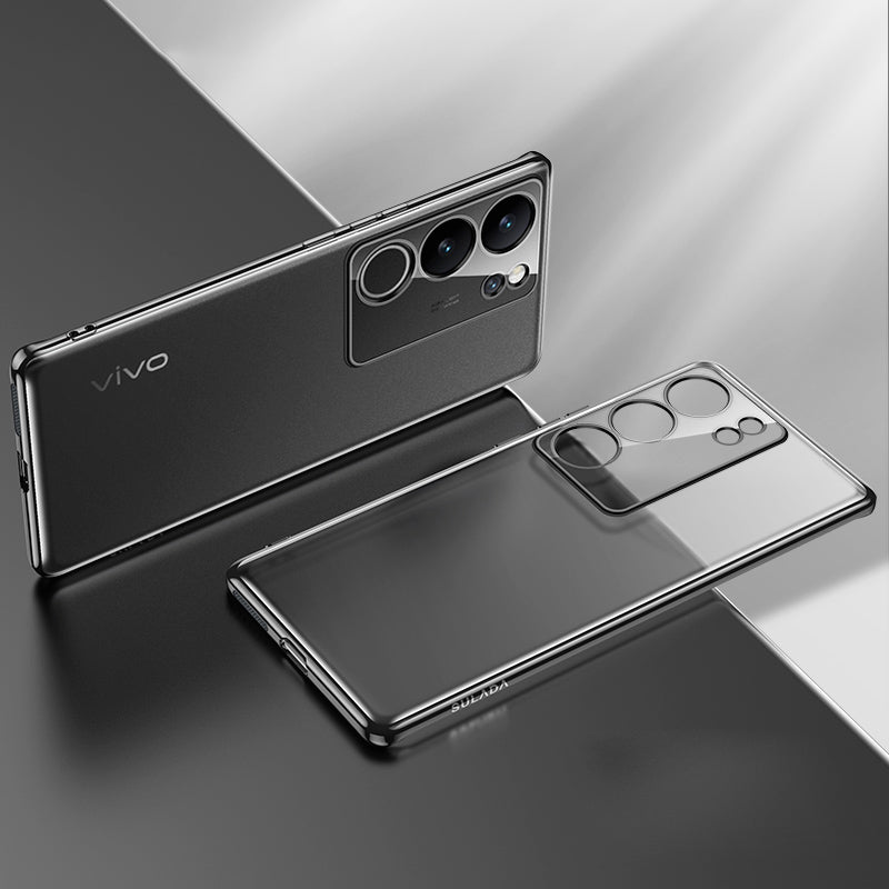 Uniqkart Nature Series For vivo S17 Pro 5G Electroplating Edges Cover Matte Soft TPU Phone Case - Black